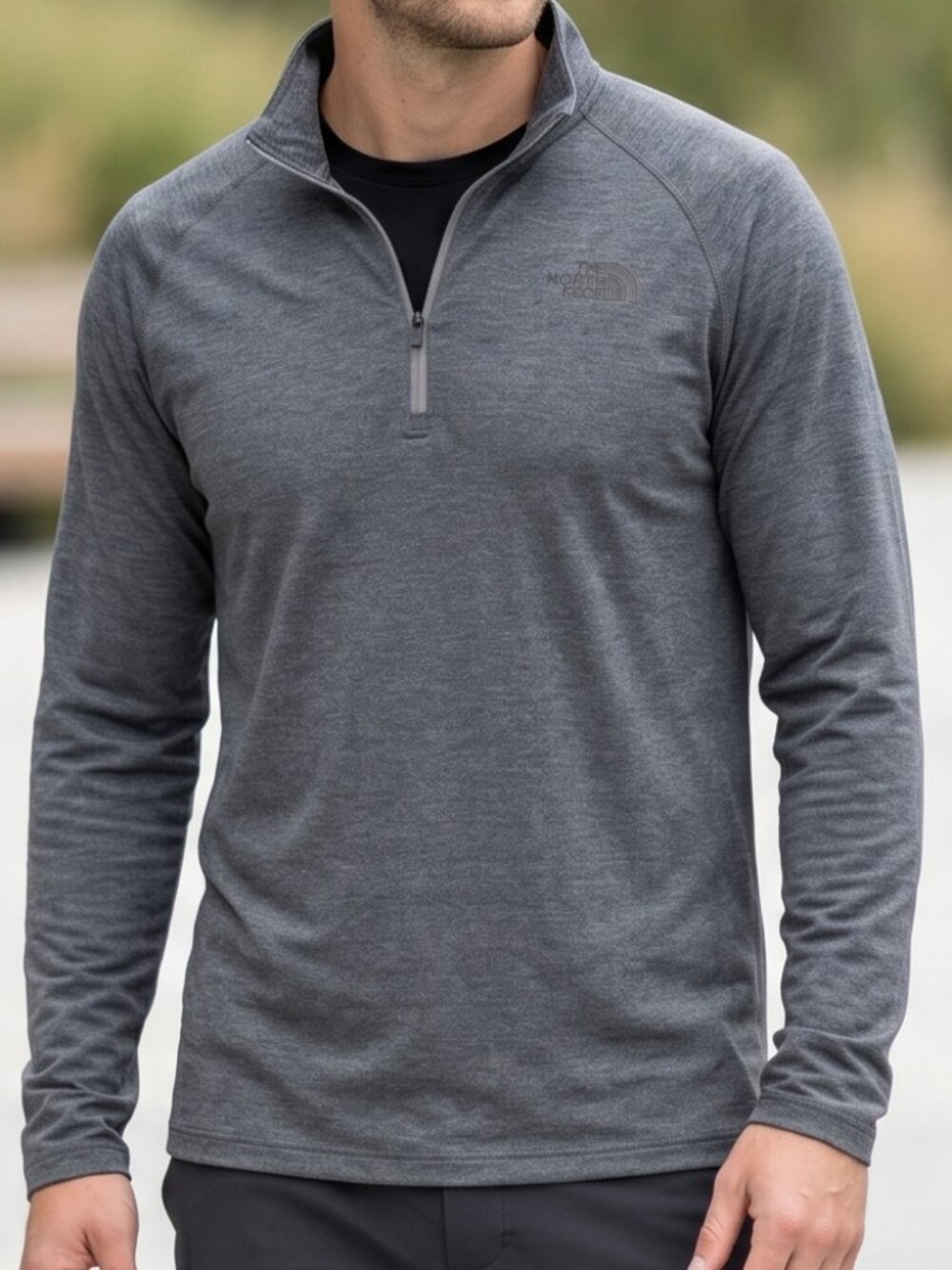 TNF The North Face Wander Mens 1/4 Zip Shirt Large Dark Gray Heather